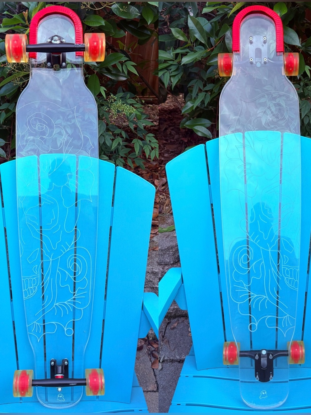 Ghost Boards Custom Dancer Clear Acrylic Complete Longboard Skateboard 10” x 47”